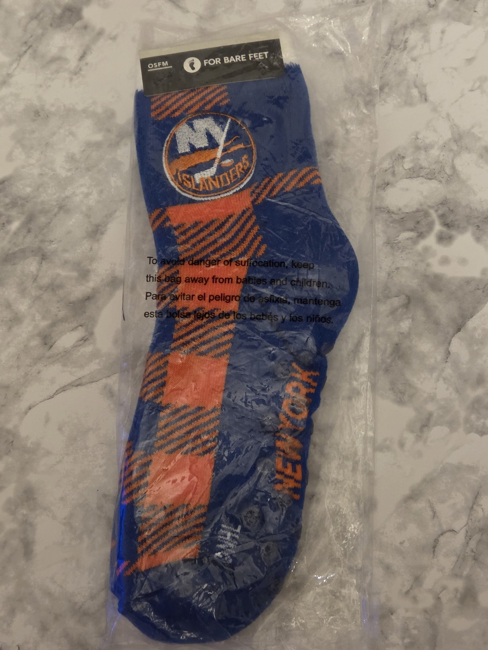 NHL New York Islanders Blue & Orange Plaid Mens Crew Socks Fits Shoe Size 5-12